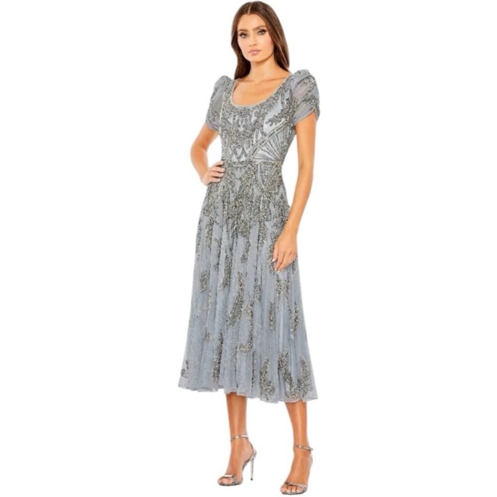NEW Mac Duggal Plus Size Silver A5434 Beaded Dress, Size 16, MSRP $498 - Picture 2 of 13